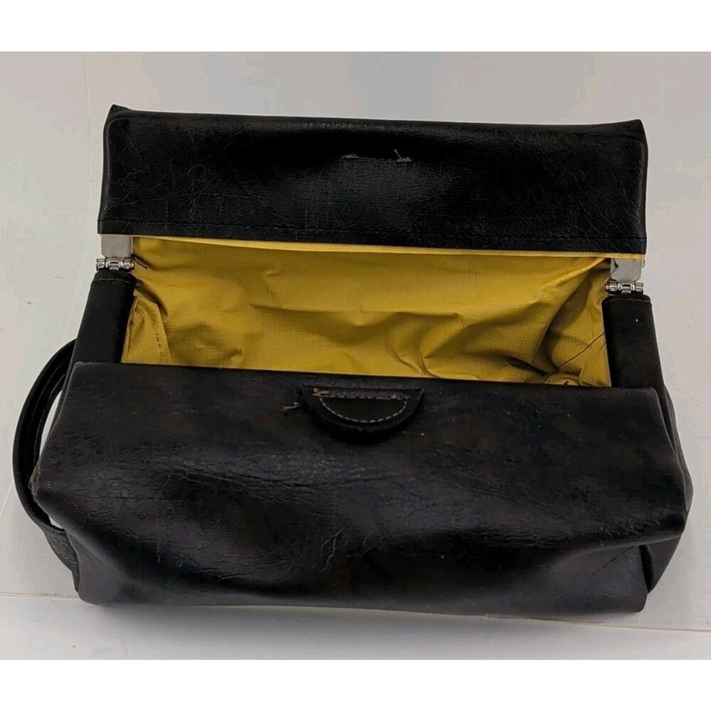 Dante Vintage Brown Faux Leather Travel Toiletry Shaving Case Bag 10x6x3